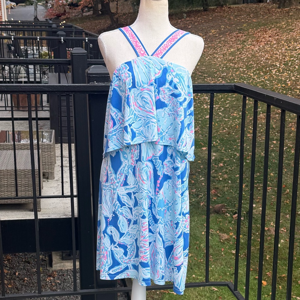 Lilly Pulitzer Bay Blue Into The Deep Engineered Shay Dress Size XL Resortwear - Picture 8 of 10